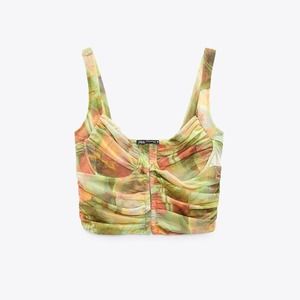 ZARA Tulle Printed Mesh Corset Crop Tank Top Small